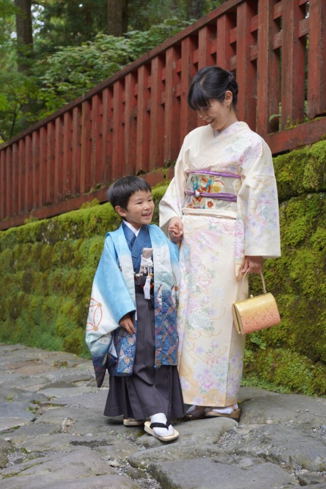 Family dressed in formal kimono for a special occasion